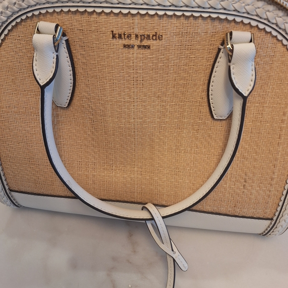 NWOT Kate Spade Reiley Large Dome Satchel. Straw & White Leather w/ Crossbody - Picture 4 of 7